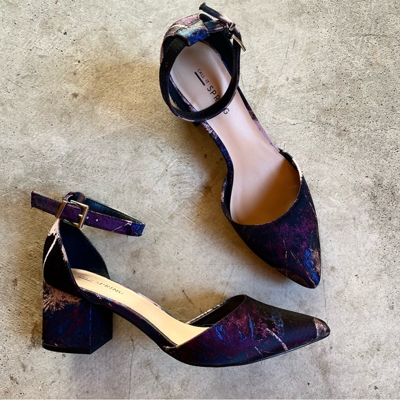 Call it spring purple fabric block heels with ankle strap - Picture 1 of 3